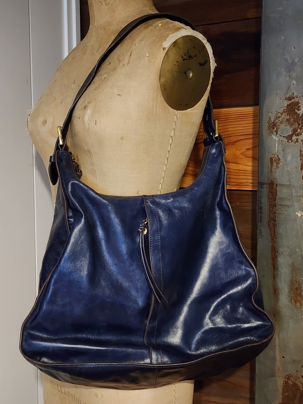 HOBO Navy Leather Shoulder  Bag